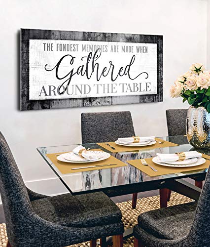 Framed Kitchen Wall Art Sign - 'The Fondest Memories' Grey Dining Room Decor (60x27 Inches) - Perfect for Farmhouse, Rustic & Modern Home Decor