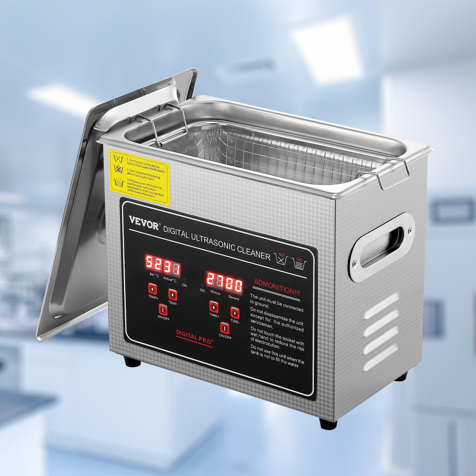 VEVOR 3L Ultrasonic Cleaner with Digital Timer & Heater - Professional Jewelry, Watch, Glasses Cleaner - Stainless Steel Heated Cleaning Machine for Rings, Small Parts, Circuit Boards - Perfect for Home, Jewelry Stores, and Electronics Repair Shops