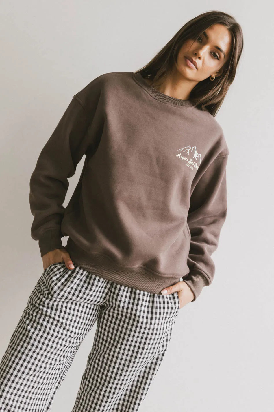 Aspen Ski Camp Brown Crewneck Sweatshirt - Cozy Winter Pullover for Skiing, Snowboarding & Casual Wear | Final Sale