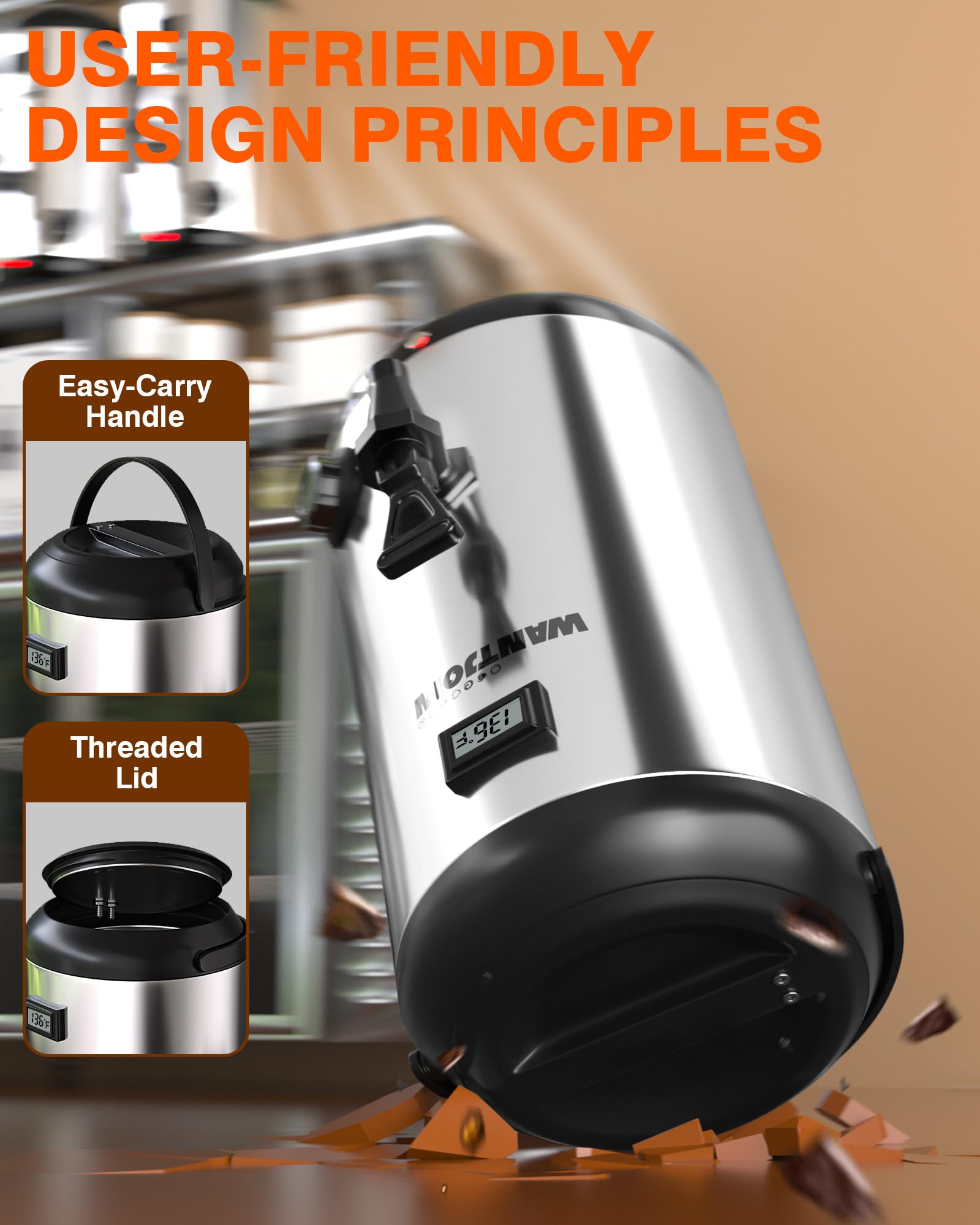 WantJoin 12L/3.2 Gallon Stainless Steel Electric Beverage Dispenser - Hot & Cold Water Urn with Spigot for Coffee, Tea, Milk, Juice - Perfect for Offices, Cafes, Parties and Events (Silver)