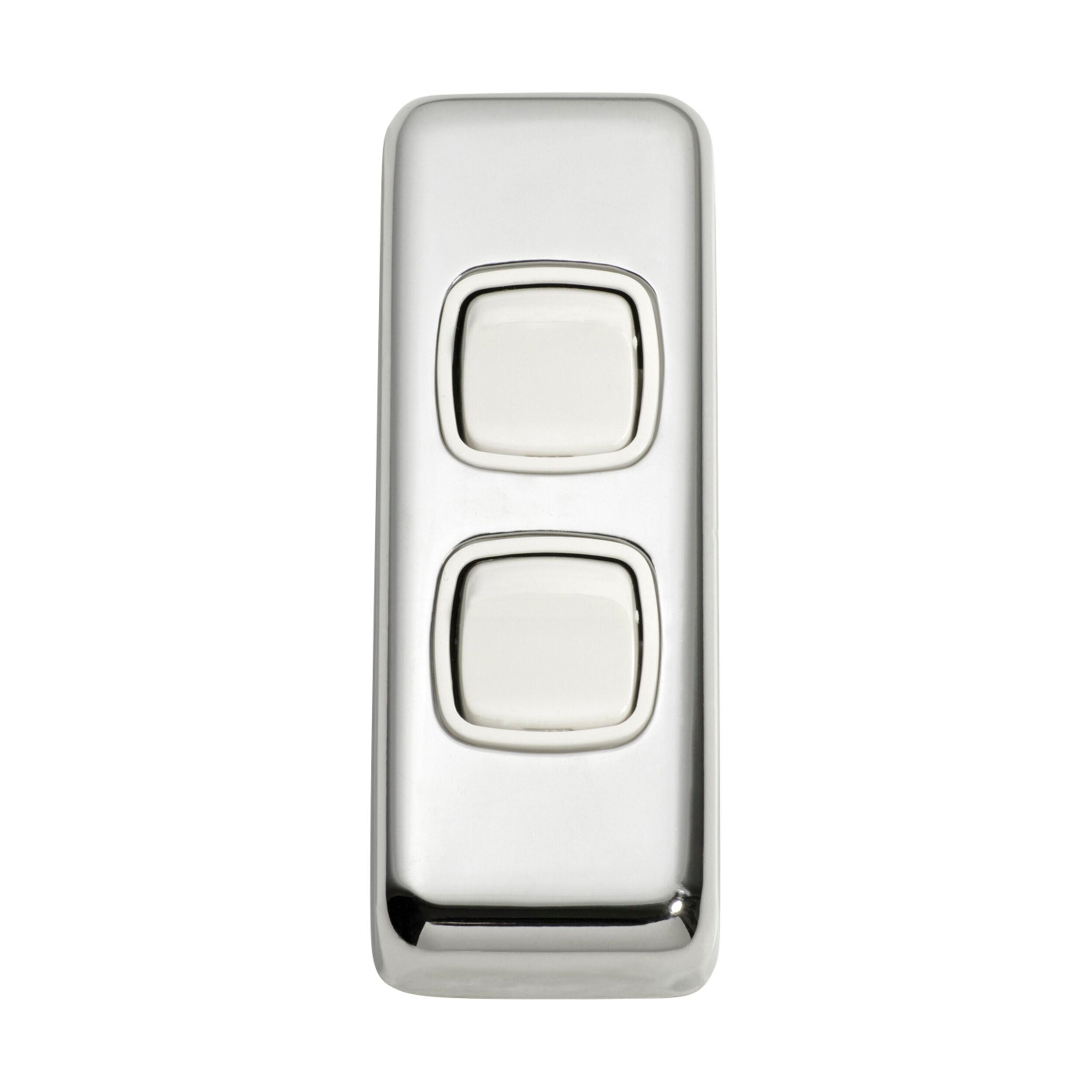 5881 Switch Flat Plate Rocker 2 Gang White Chrome Plated H82xW30mm - Modern Electrical Wall Switch for Home, Office & Commercial Use