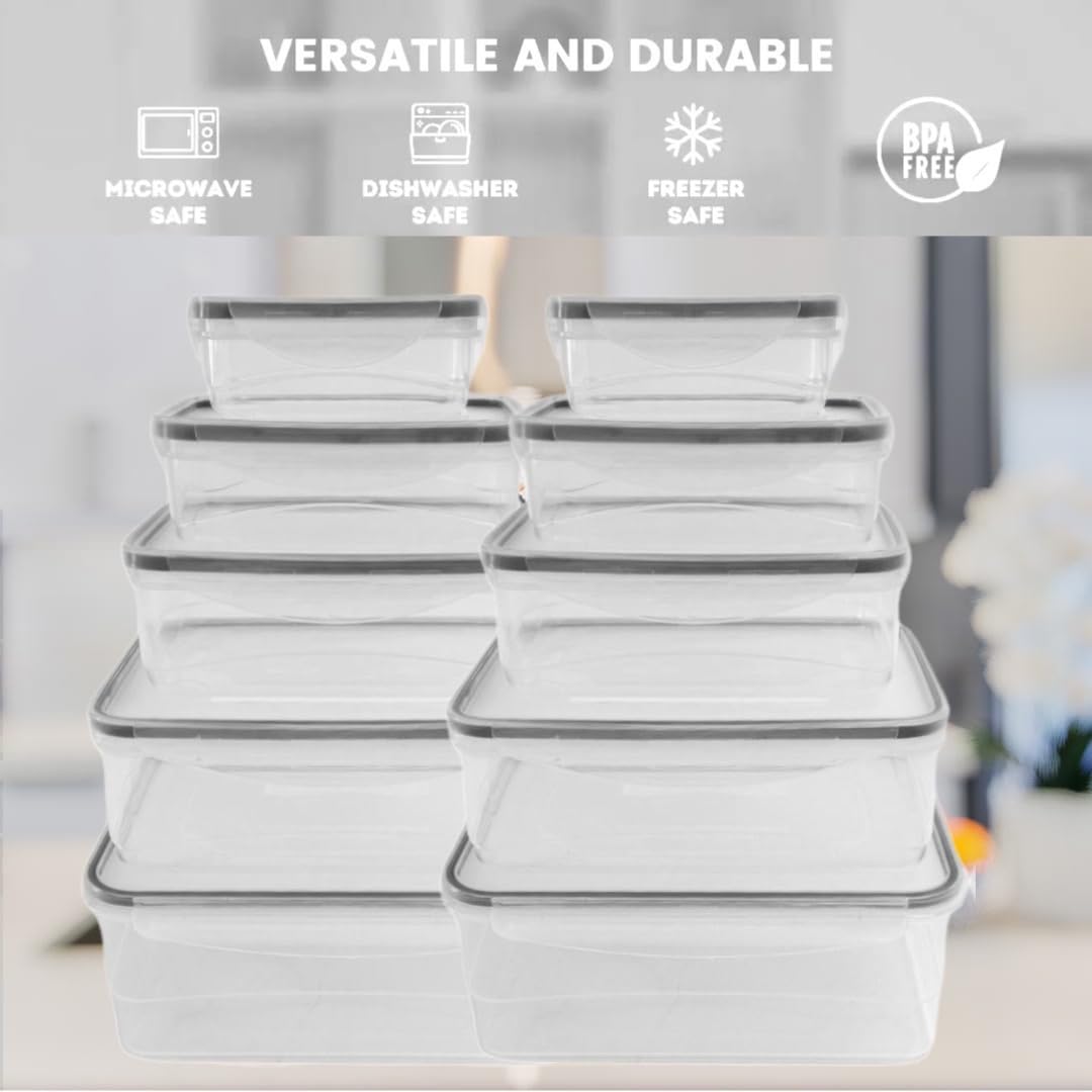 Imperial Home 10-Piece BPA-Free Plastic Food Storage Containers Set with Locking Lids - Microwave & Freezer Safe - Perfect for Meal Prep, Leftovers & Pantry Organization (Black)