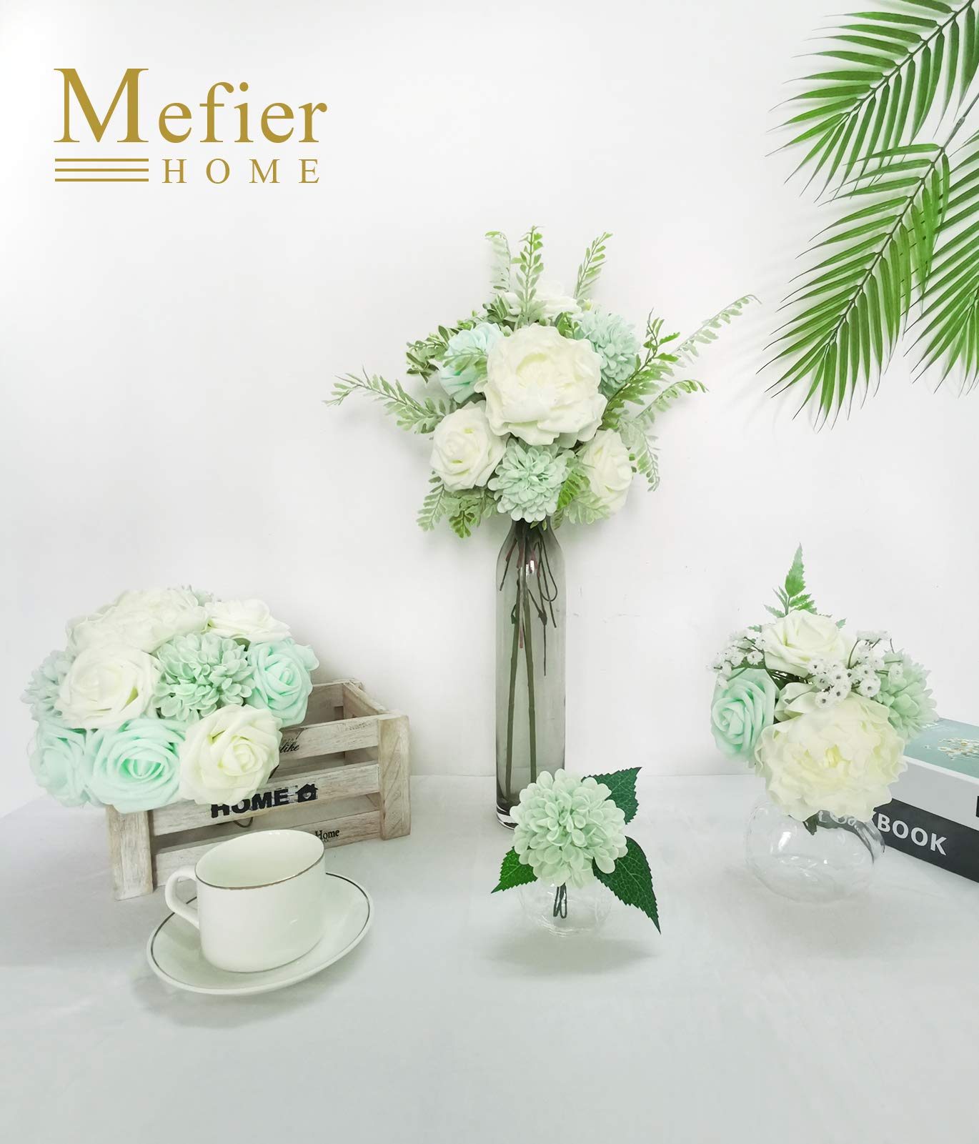 Artificial Flowers Combo - Delicate Mint Green Mixed Flowers with Stem for DIY Wedding Bouquets, Centerpieces, Baby Shower Party & Home Decor | Perfect for Wedding Decor, Table Arrangements, and Indoor Floral Displays