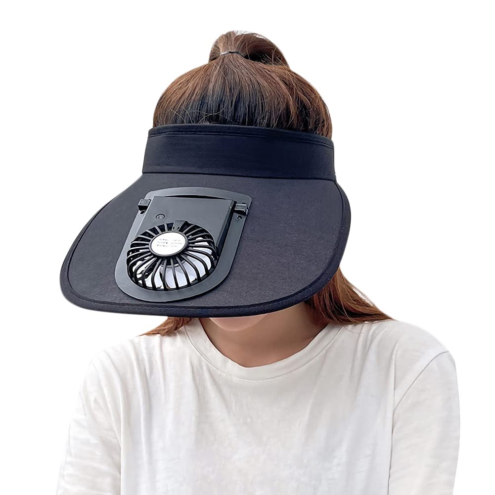 USB Rechargeable Sun Visor Hat with Cooling Fan - UPF50+ Wide Brim Sun Protection Hat for Women & Men - Perfect for Beach, Golf, Hiking & Outdoor Activities