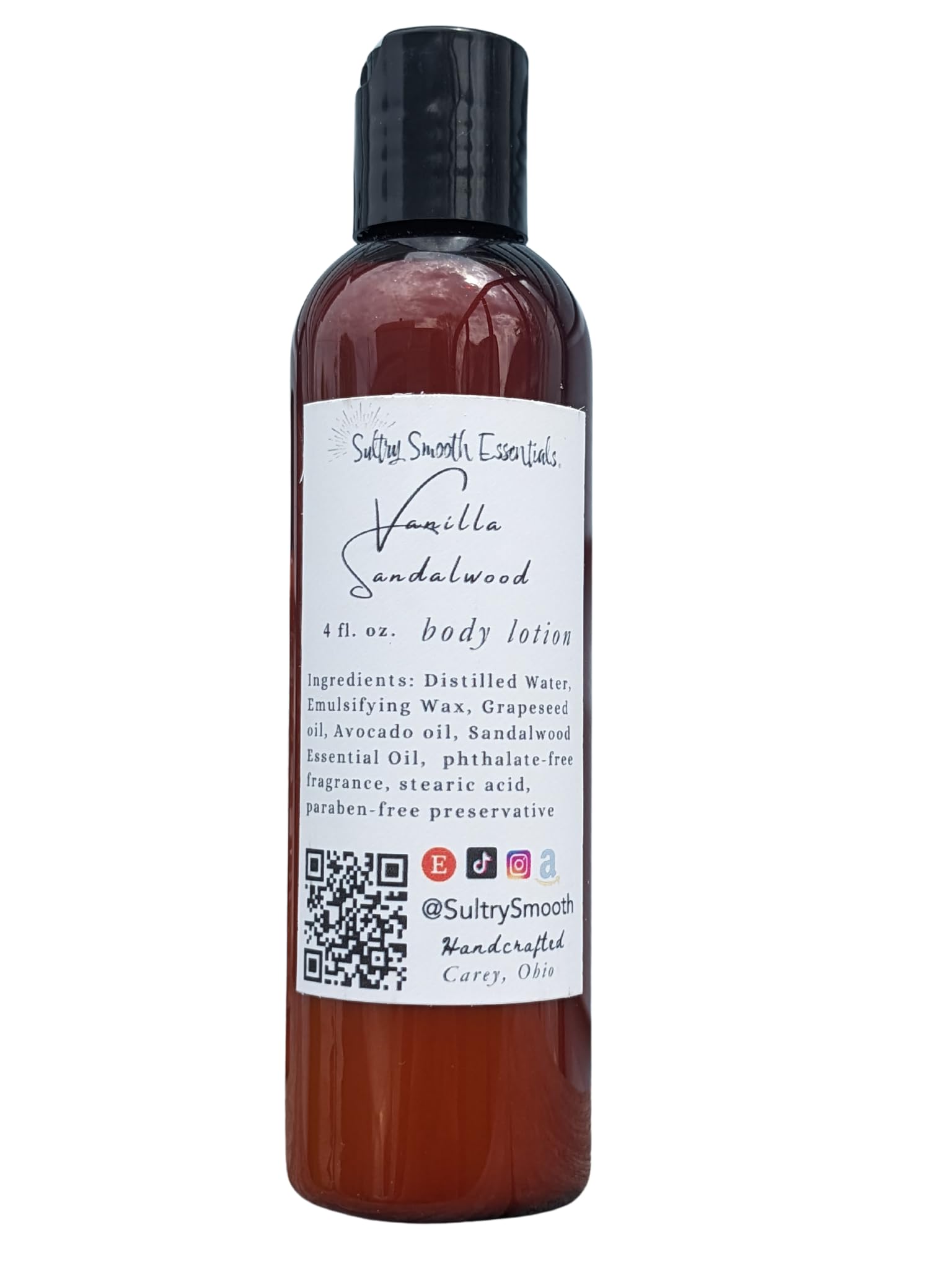 Vanilla Sandalwood Body Lotion - Natural Ultra-Rich Moisturizer with Avocado Oil, Jojoba Oil & Sandalwood Essential Oil | Warm Vanilla Scent | 4 oz | Perfect for Dry Skin Care & Relaxing Aromatherapy