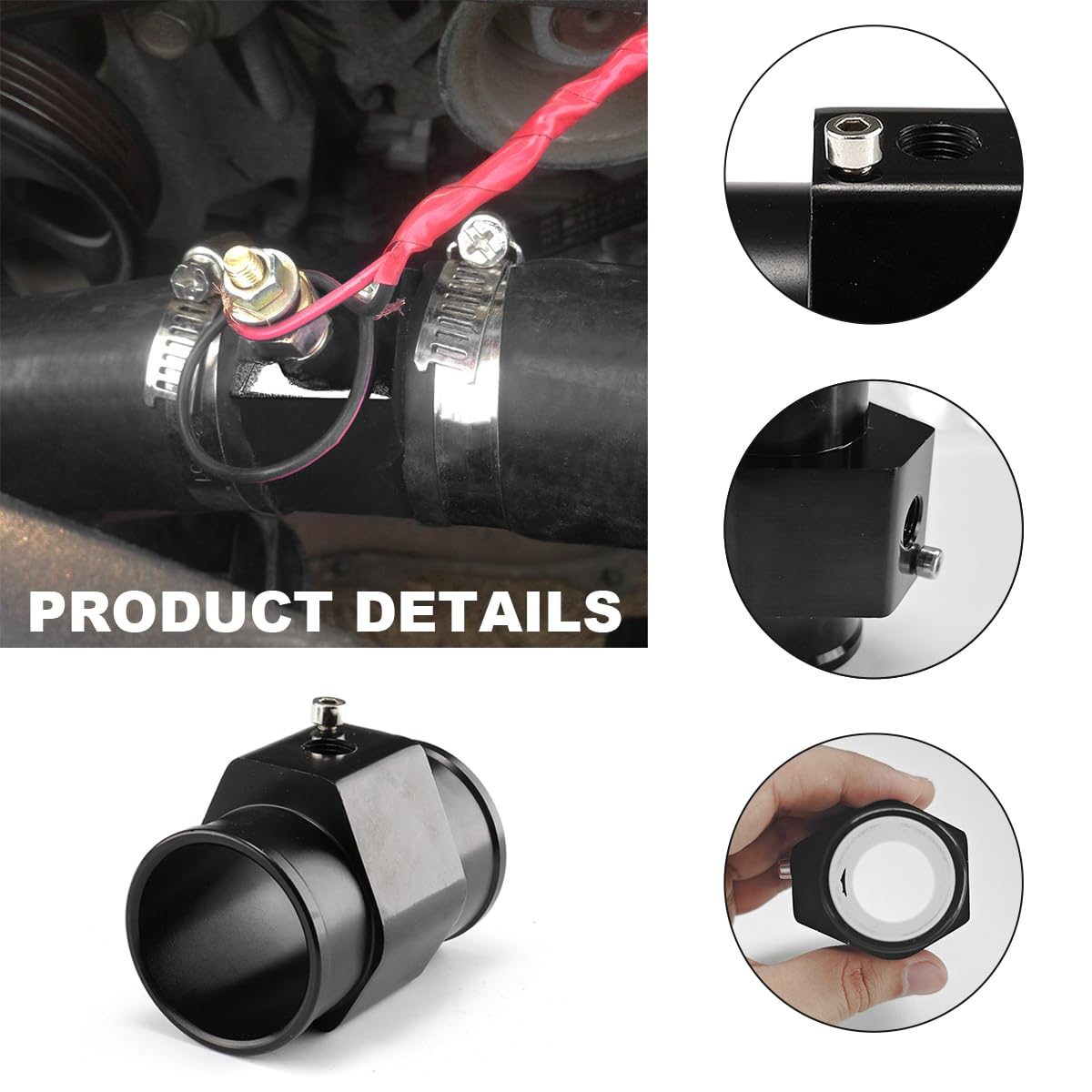 40mm Aluminum Radiator Sensor Adapter with 2 Hose Clamps - Universal Water Temperature Gauge Joint Pipe Connector for Car Cooling System | Compatible with Most Vehicles, Perfect for Engine Temperature Monitoring & Performance Tuning