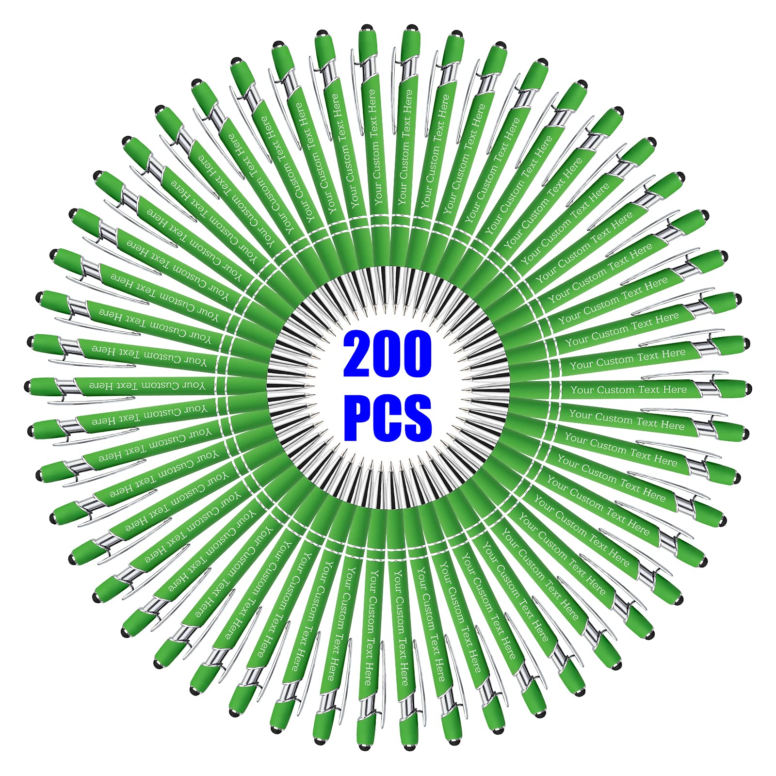 200 Pcs Personalized Custom Pens Bulk - Free Engraving with Name/Message - Custom Ballpoint Pens & Stylus for Business, Office, Graduation Gifts - Ideal for Men's Christmas & Birthday Presents (Light Green) - Perfect for Corporate Events, Promotions & Special Occasions