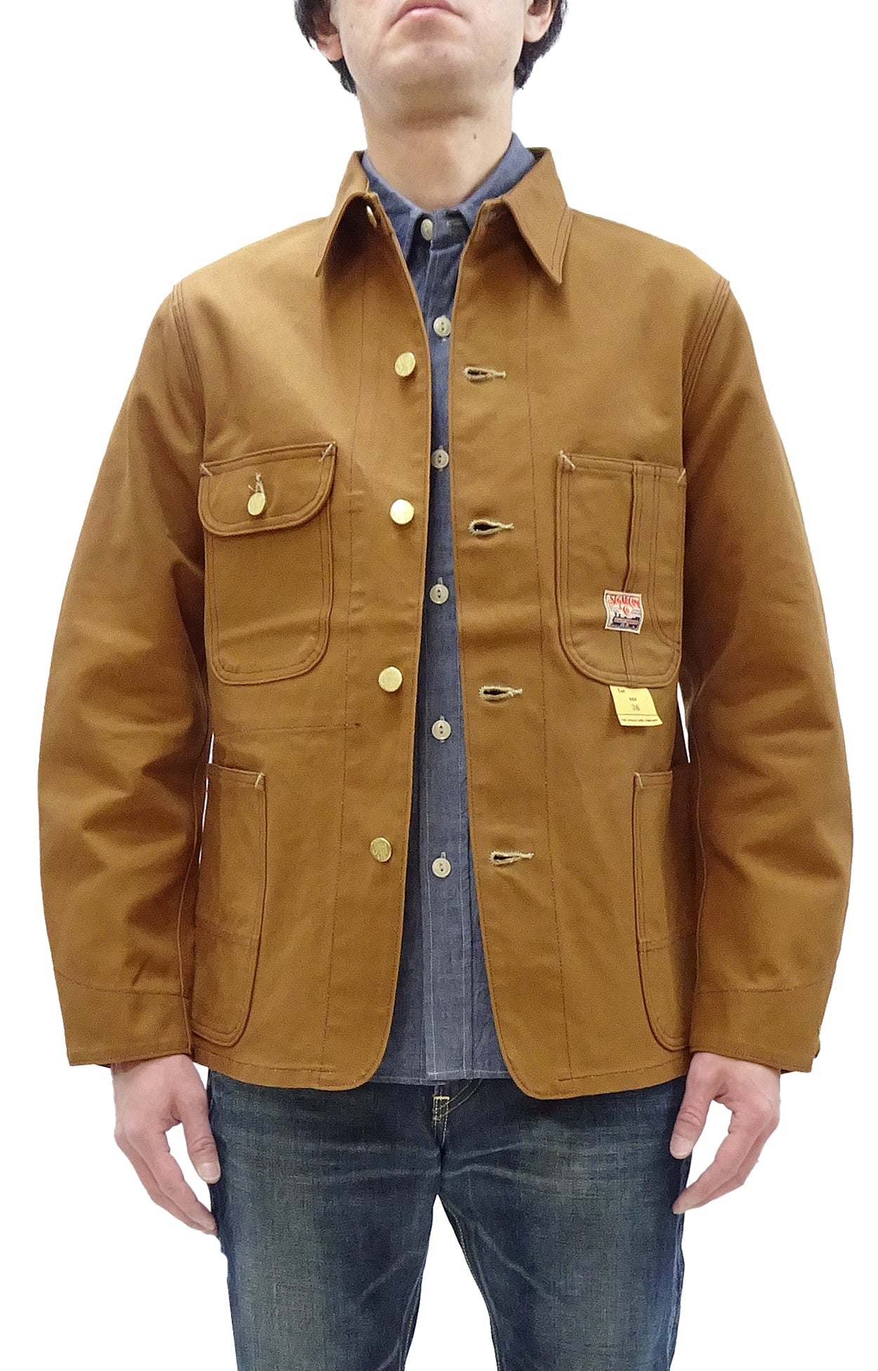 Men's 13oz Sugar Cane Brown Duck Canvas Work Jacket - SC15657 Casual Chore Coat (One Wash) - Perfect for Outdoor Work, Farm Chores & Everyday Wear