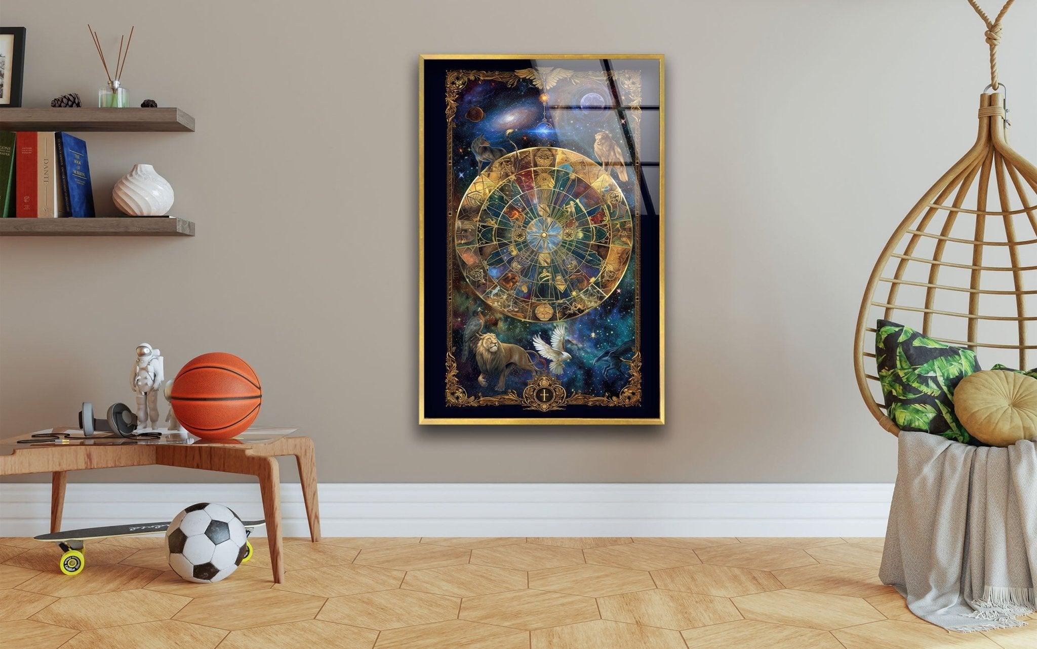Celestial Astrology Glass Wall Art Decor - Handmade Zodiac Sign Mural for Home, Office & Meditation Room - Perfect for Spiritual Spaces & Gift Giving