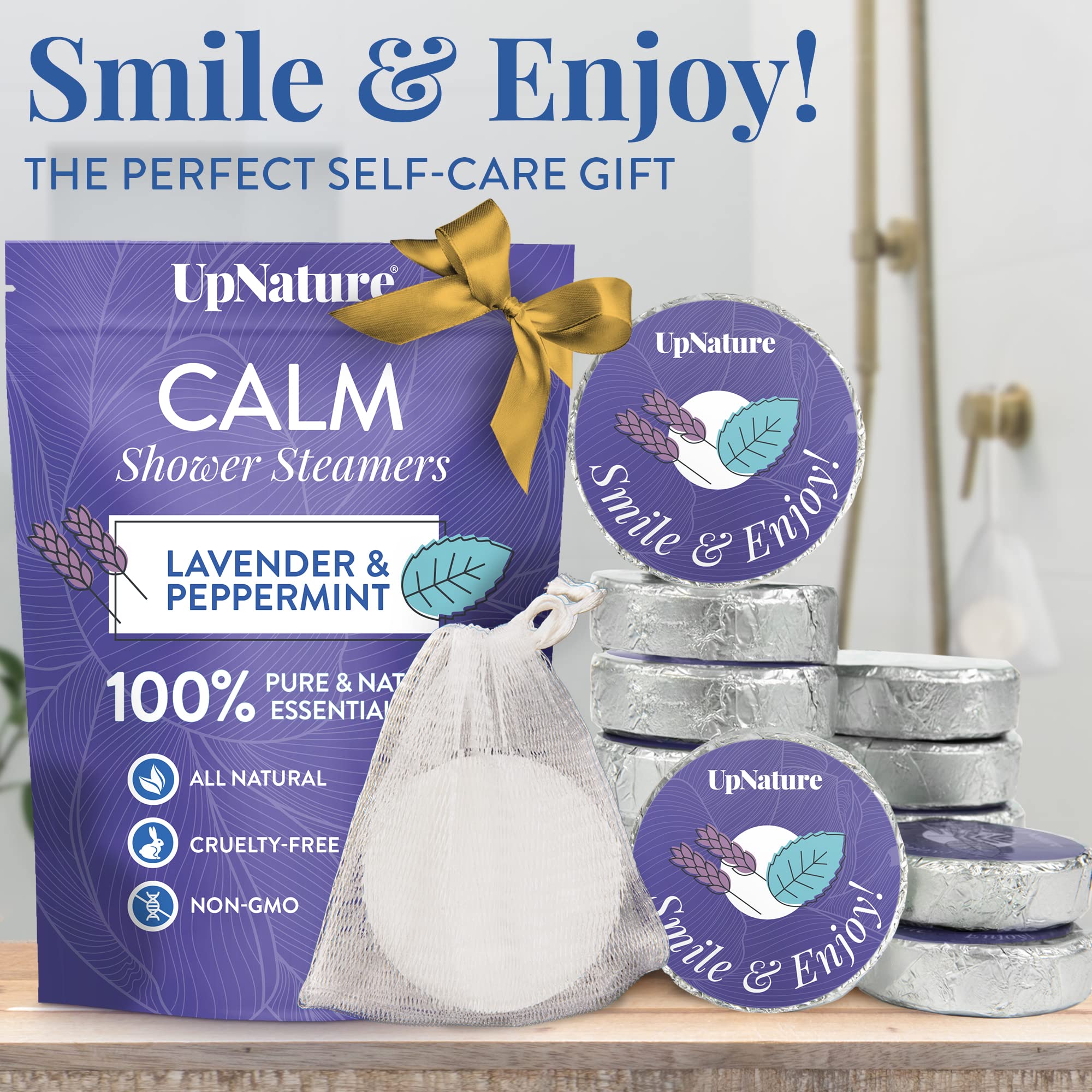 UpNature Lavender Aromatherapy Shower Steamers - 12pcs Relaxing Essential Oil Bath Bombs for Stress Relief & Self Care - Perfect for Valentine's Day Gifts, Spa Nights & Home Relaxation
