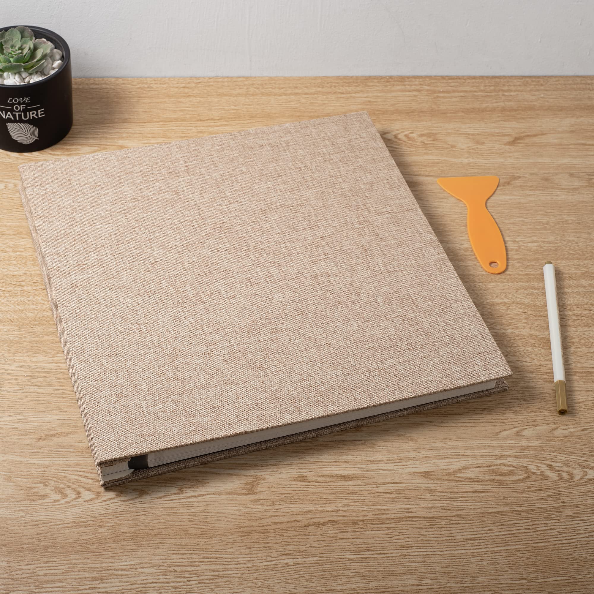 Large Self-Adhesive Scrapbook Photo Album for 4×6 & 8×10 Pictures - DIY Magnetic Linen Cover with 60 Pages, Includes Metal Pen & Plastic Board - Perfect for Family Memories, Wedding Gifts & Creative Scrapbooking Projects