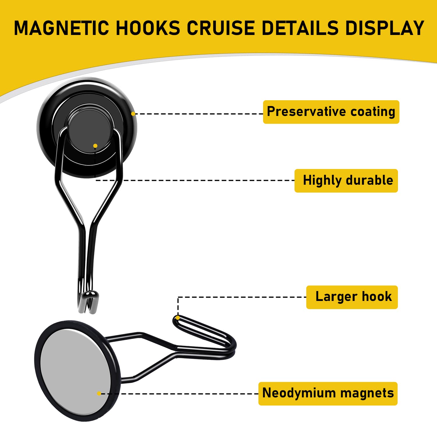 LOVIMAG 8-Pack Magnetic Hooks - Heavy Duty for Garage, Fridge & Travel