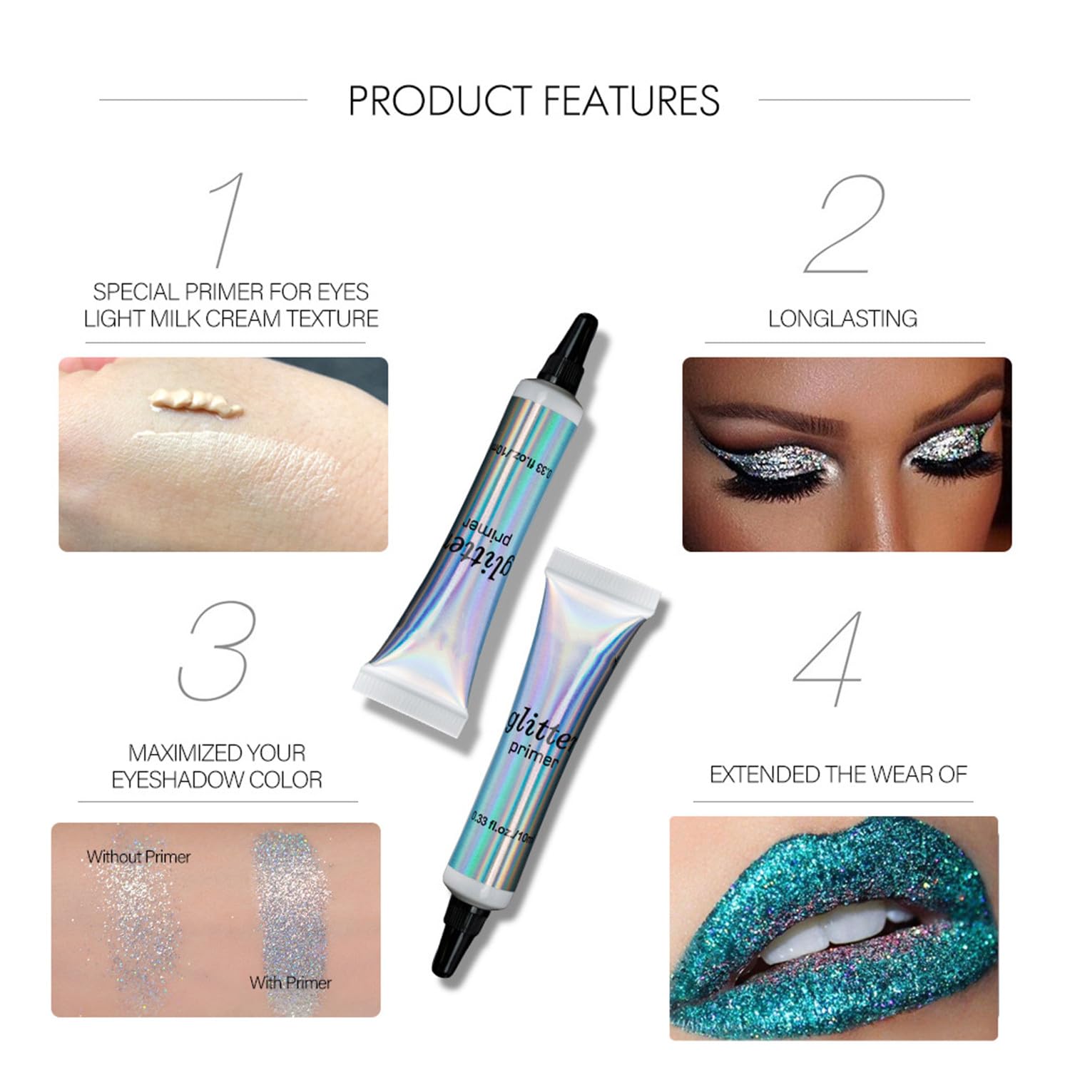 MAEPEOR Waterproof & Smudgeproof Cosmetic Glitter Glue Primer - Long Lasting Makeup Base for Eyes, Face, Lips & Body - Perfect for Glitter, Rhinestones & Body Jewels - Ideal for Parties, Halloween & Festival Makeup