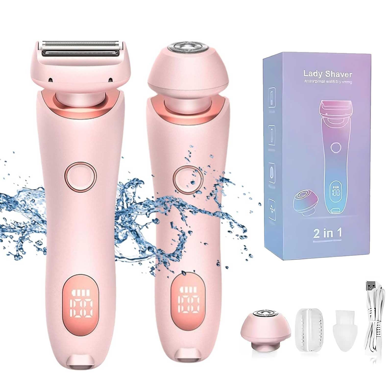 Velvix Smoothshave Razor for Women - 2 in 1 Double Head Electric Shaver, IPX7 Waterproof Wet & Dry Shaving with Replacement Heads - Perfect for Travel, Gym & Sensitive Skin Care
