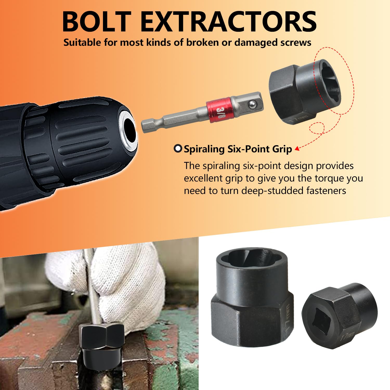 26PCS Impact Nut Bolt Removal Kit - Damaged Screw Extractor Set for Rusted Bolts & Fittings - Auto Repair & DIY