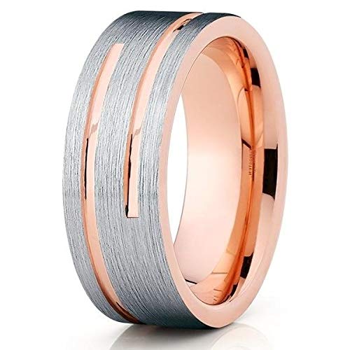 8mm Rose Gold Tungsten Wedding Band for Men & Women - Brushed Finish Ring - Perfect for Anniversaries, Engagements & Everyday Wear