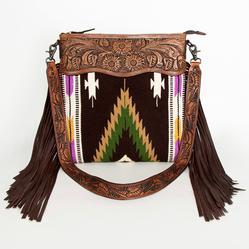 ADBGZ681 Genuine Leather Western Handbag for Women - American Darling Hand-Tooled Saddle Blanket Design Purse | Perfect for Cowgirl Fashion, Rodeo Events & Western Style Outfits