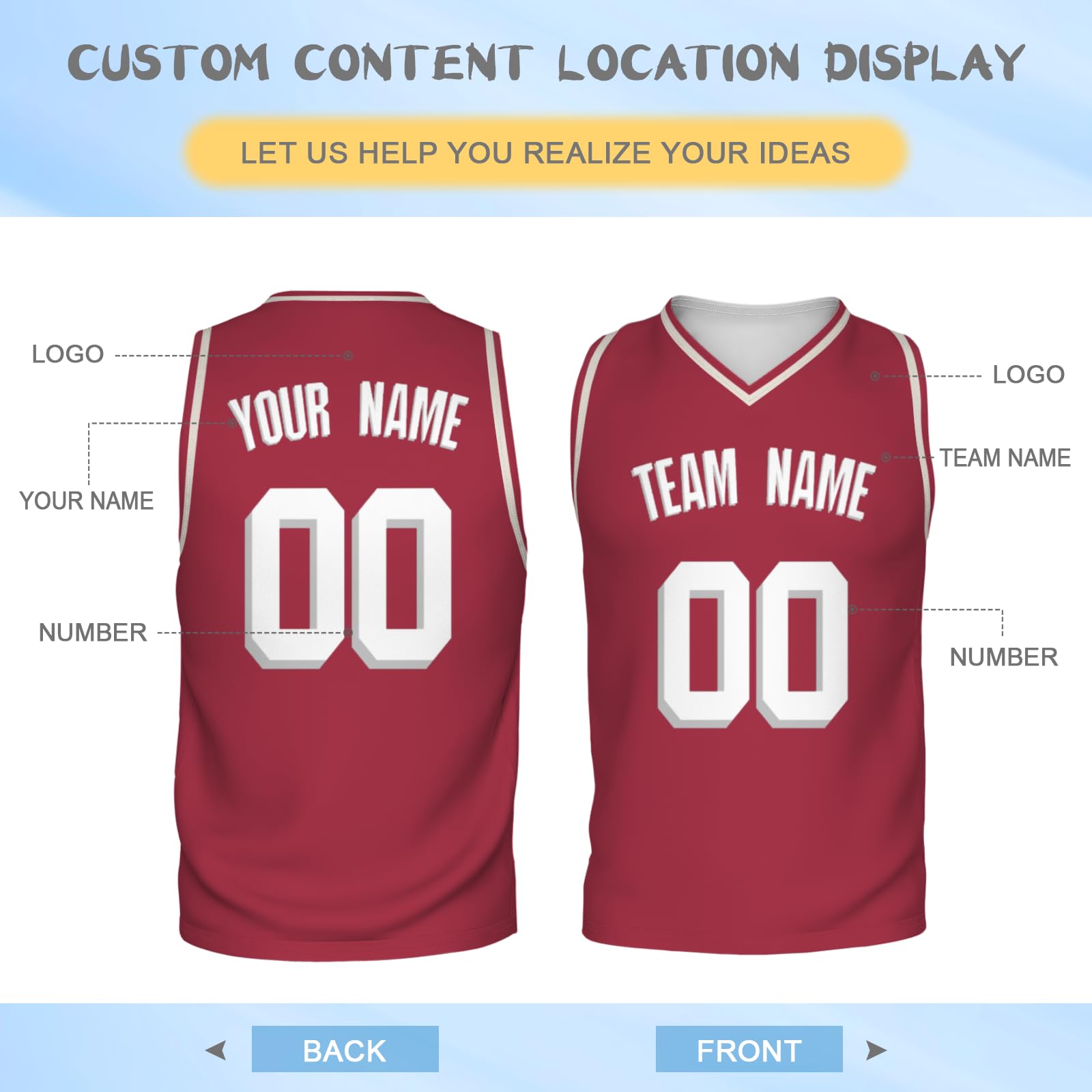 Custom Basketball Jerseys for Men & Women - Personalized Printed Name & Number - Team Sports Uniforms for Basketball Games, Tournaments & Fan Apparel