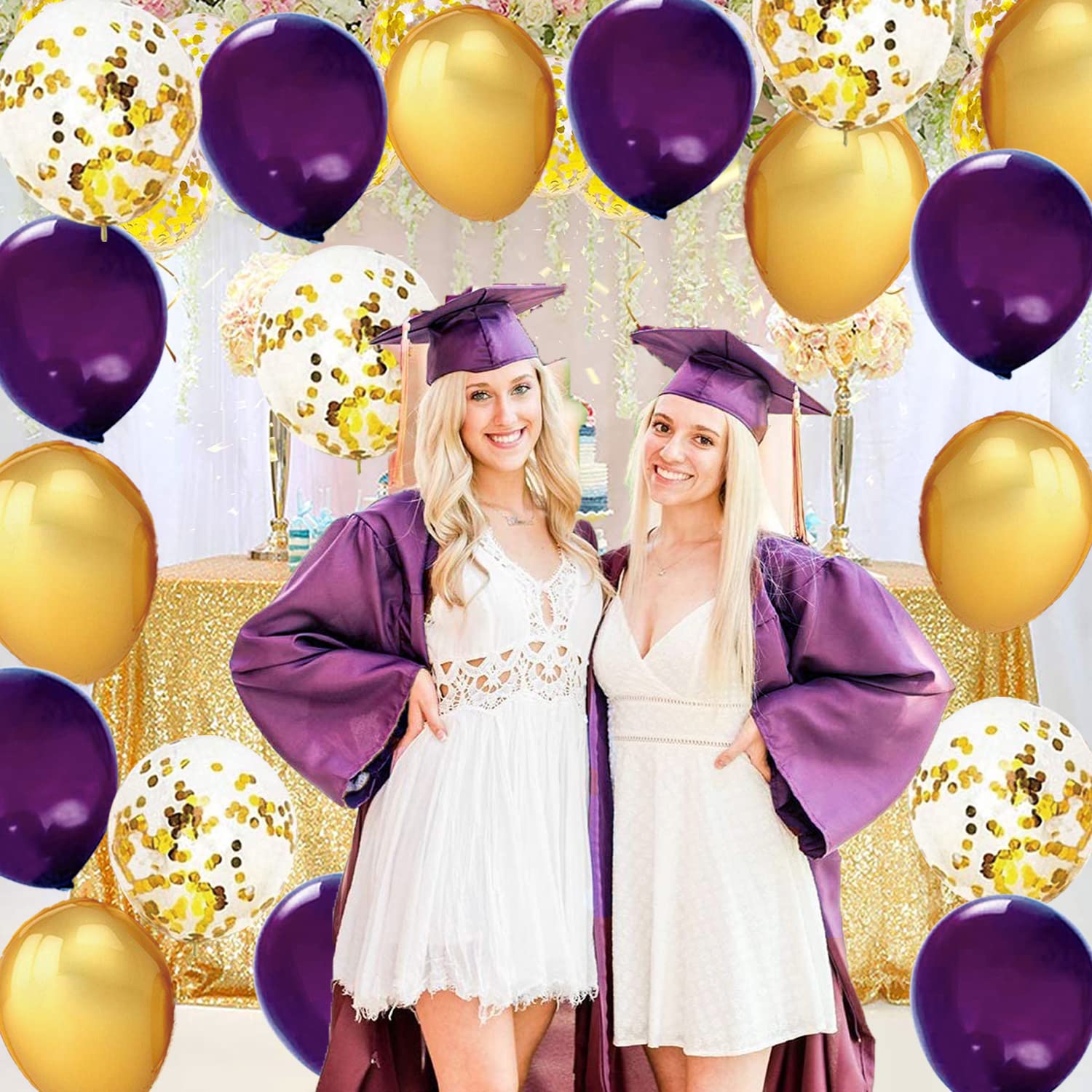 2025 Graduation Decorations Purple & Gold - NYU Graduation Party, Birthday, Wedding & Eid Mubarak Decorations - Elegant Purple Gold Balloons for Women's Celebrations - Perfect for Graduation Ceremonies, Birthday Parties & Special Events