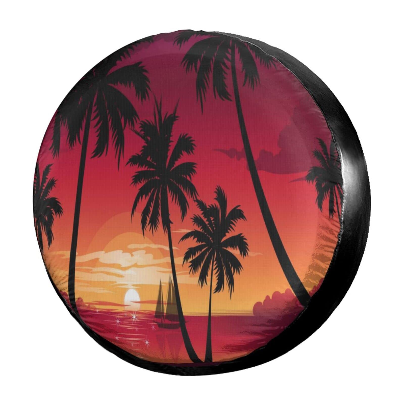 17 Inch Sunset Beach Palm Spare Tire Cover - Dust-Proof Wheel Protector for Trailers, RVs, SUVs & More | Perfect for Road Trips, Camping & Outdoor Adventures