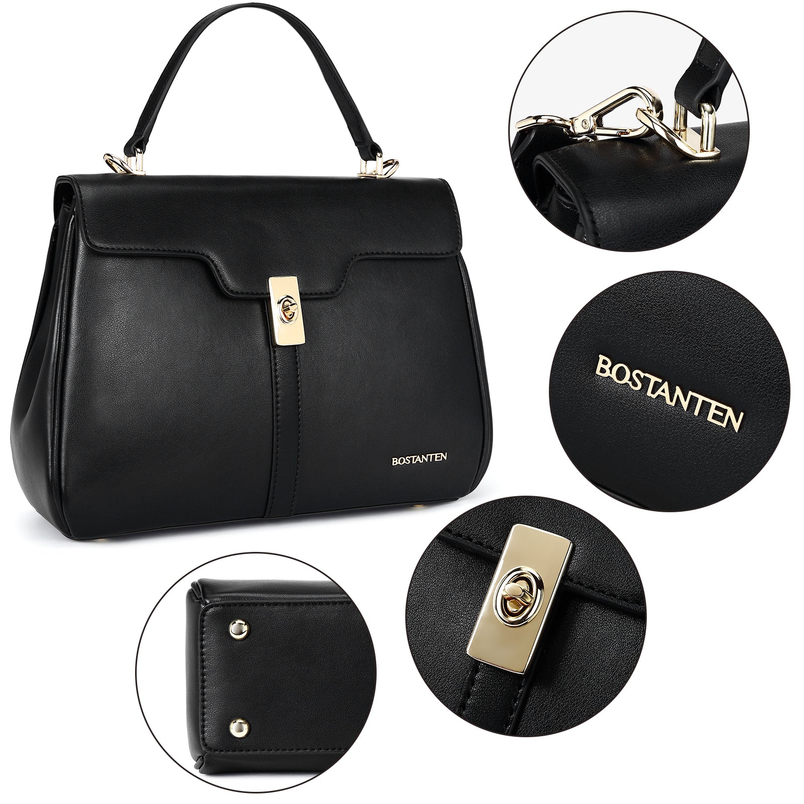 BOSTANTEN Women's Genuine Leather Handbag - Designer Top Handle Satchel Shoulder Bag & Crossbody Purse for Work, Travel & Everyday Use