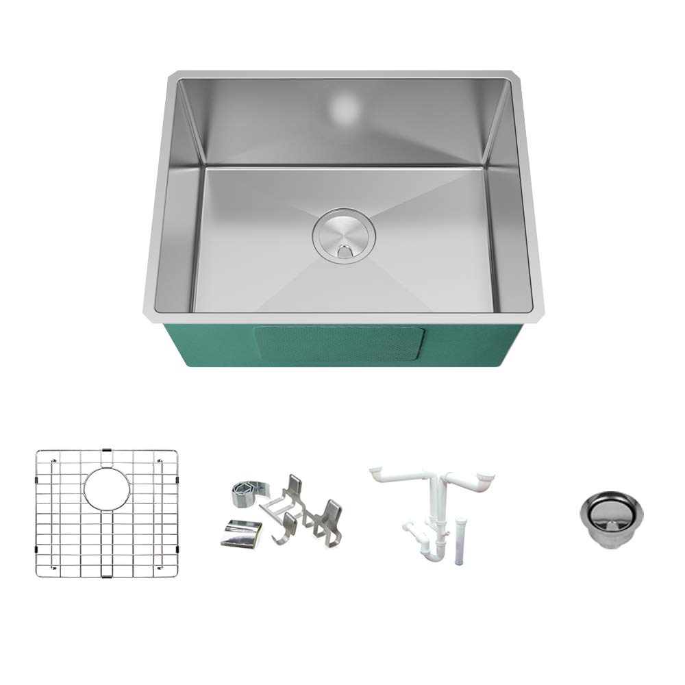 Transolid KKM-DUSB231810 23x18 Inch Stainless Steel Single Bowl Undermount Kitchen Sink with Accessories Kit - Durable & Stylish for Modern Kitchens, Easy Cleaning & Food Prep