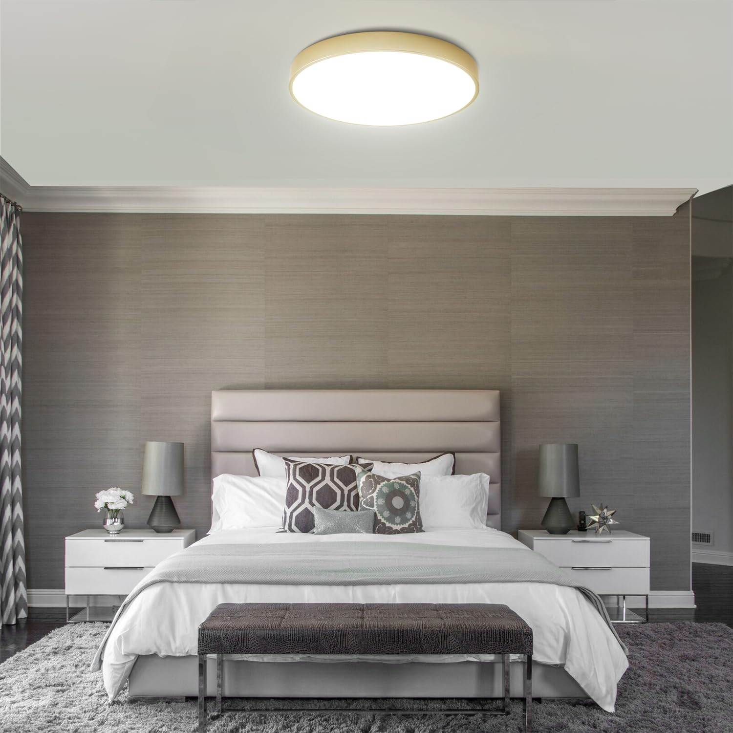 Wheatronic 2 Pack 12 Inch Gold LED Flush Mount Ceiling Light Fixture, 24W 5CCT Adjustable Close-to-Ceiling Lighting for Bathroom, Bedroom, Hallway, Kitchen, Living Room & Office - Energy Saving Modern Interior Design