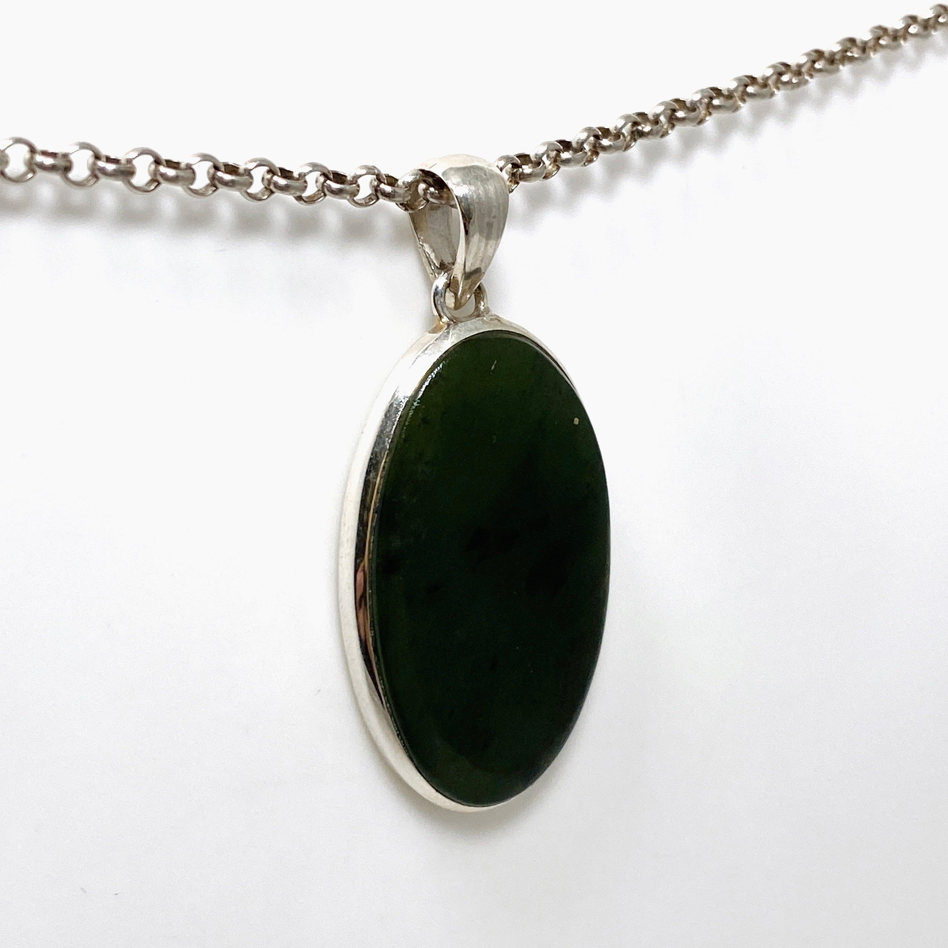 Natural Siberian Jade Nephrite Oval Pendant Necklace - Handcrafted Gemstone Jewelry for Women - Perfect for Meditation, Healing & Spiritual Gifts