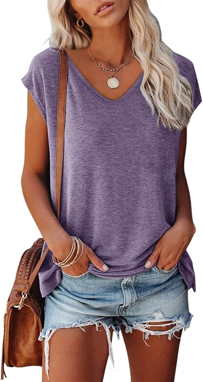 Women's Summer Tops - Plain Short Sleeve T-Shirts with Petal Sleeves, Trendy Loose Fit Casual Blouse for Beach, Vacation & Everyday Wear