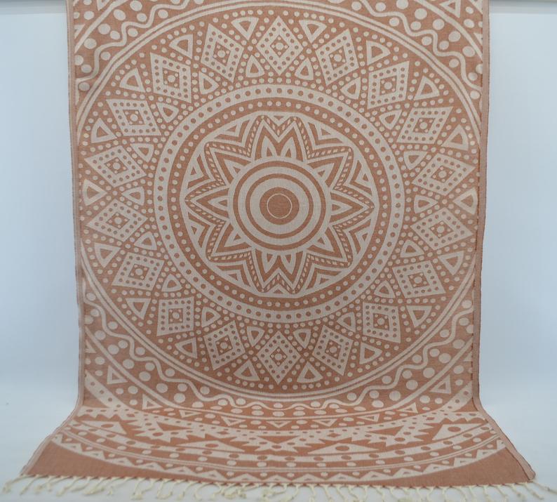 Brown Mandala 100% Cotton Bath Towel - Soft & Absorbent Yoga Beach Towel for Spa, Gym, Travel & Home Use