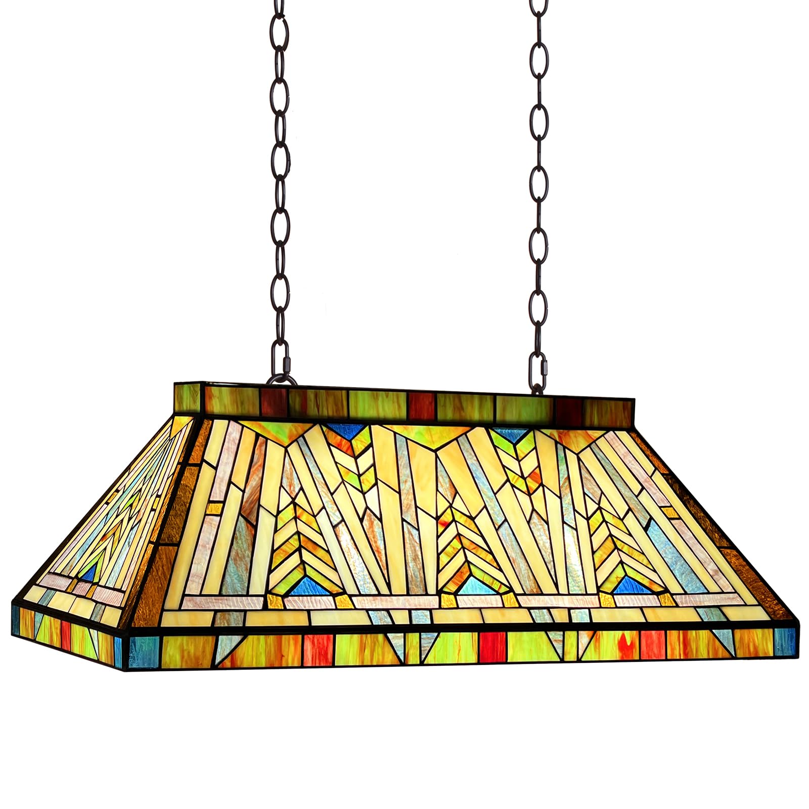 Vintage Tiffany Style Stained Glass Pool Table Light - 3-Light Billiard Chandelier, 28 Inch Wide Pendant Lighting for Game Room, Dining Room & Kitchen Island Decor - Perfect for Billiards, Poker Nights & Entertainment Spaces