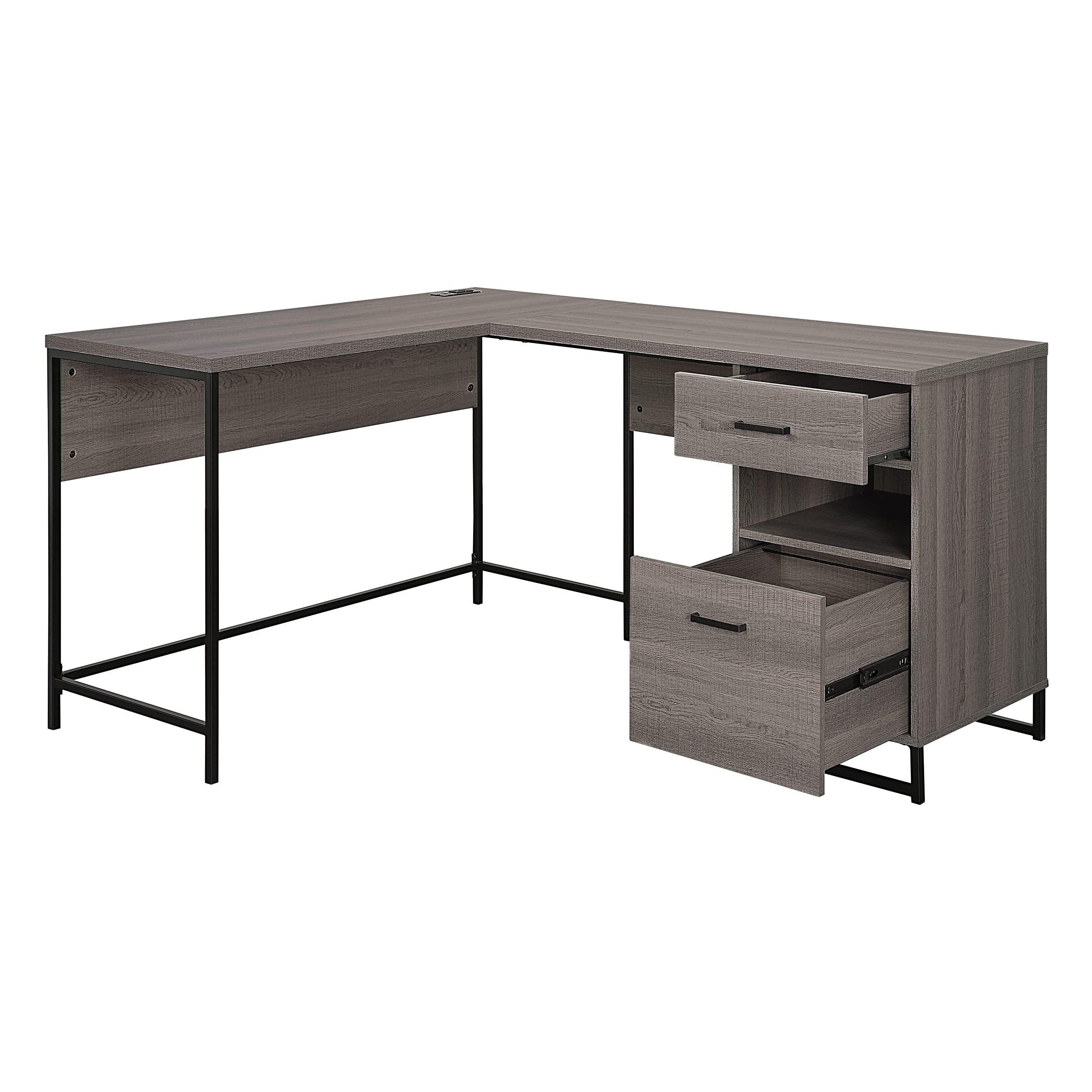 OSP Home Furnishings Hagney Lane L-Shaped Computer Desk with AC/USB Power Hub & Storage Drawers - Farmhouse Oak Finish - Perfect for Home Office, Gaming & Study Workspace