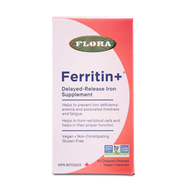 Flora Ferritin+ Delayed Release Iron Supplement - 60 Capsules - Gentle on Stomach - Supports Energy & Red Blood Cell Production - Ideal for Anemia, Fatigue & Pregnancy Wellness