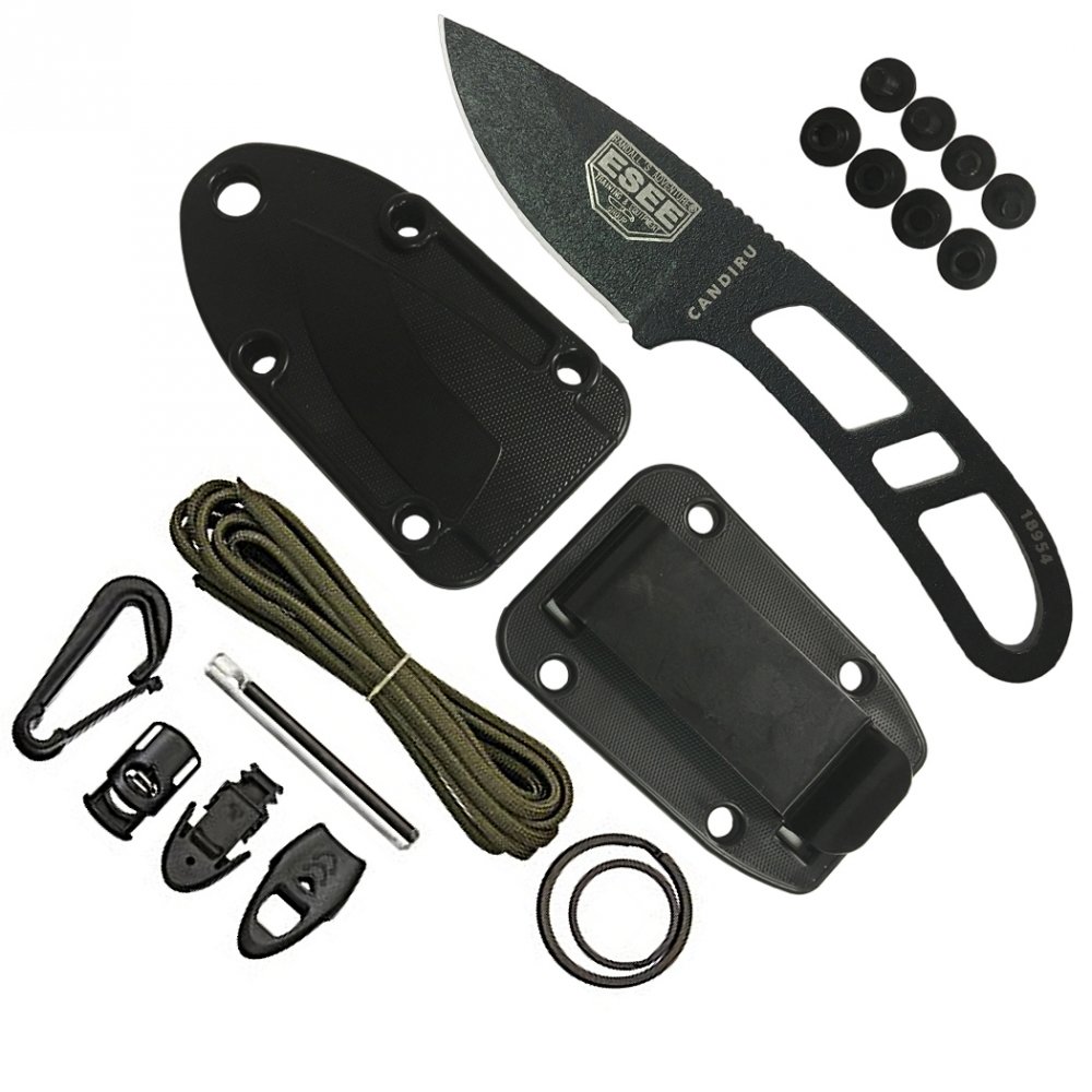 ESEE Authentic CAN-B-KIT-E Survival Knife with Sheath & Clip Plate - Outdoor Camping, Hunting, Emergency Preparedness Gear for Wilderness Survival