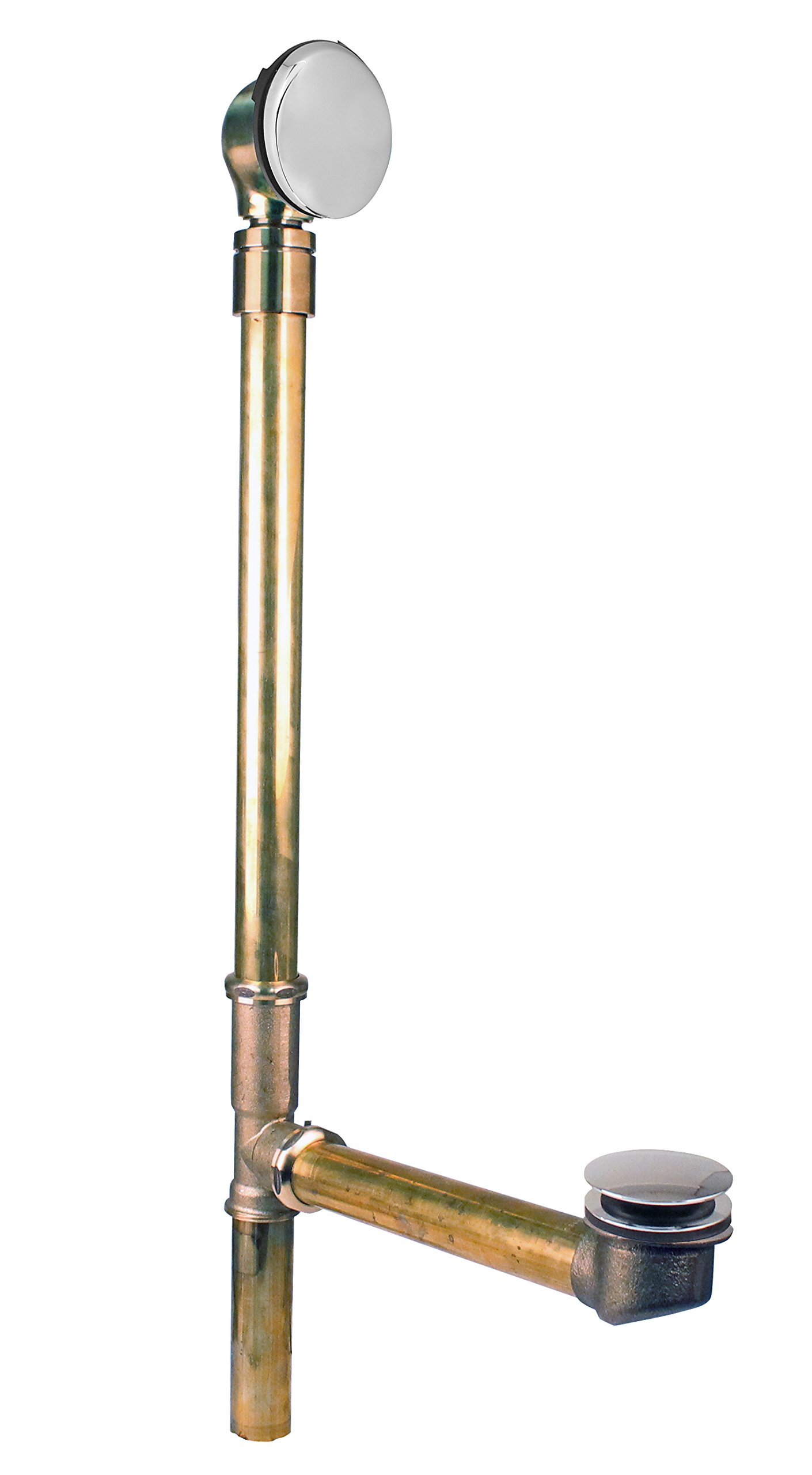 Westbrass D326HBJ-26 25-Inch Bath Waste Drain Assembly with Ball Joint - Tip-Toe Drain & Illusionary Overflow Faceplate - Polished Chrome Finish for Bathtub Installation & Bathroom Renovation