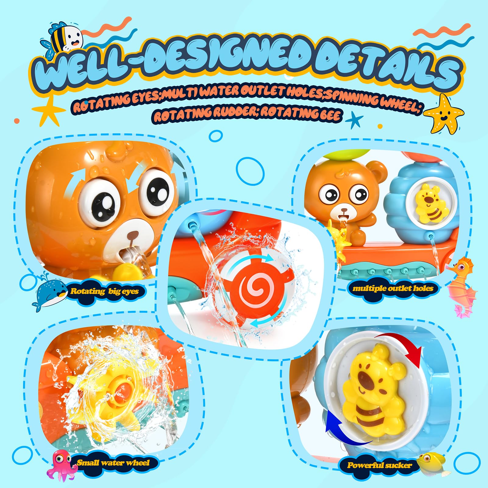 Best Bath Toys for Toddlers 1-5 Years - Waterproof Baby Bathtub Toys for Boys & Girls - Sensory Bath Time Fun for 6-18 Months - Perfect Gift for Birthdays & Holidays - Great for Splashing, Learning & Developing Motor Skills