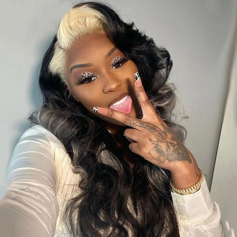 Eullair Colored Roots on Black Hair Blonde Human Hair Wig - Body Wave Lace Frontal Wigs for Women | Perfect for Cosplay, Daily Wear & Special Occasions