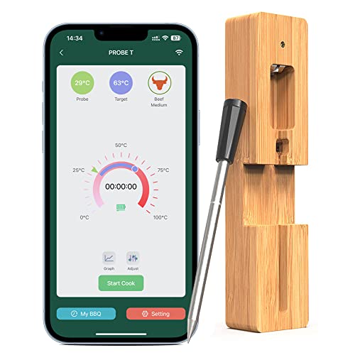 TKMARS Wireless Meat Thermometer with Bluetooth - Waterproof Smart BBQ Thermometer with Probe, 30m Wireless Range, Digital Temperature Meter for Cooking, Grilling, Smoking, Oven & Rotisserie - Perfect for Backyard BBQs, Camping & Kitchen Use