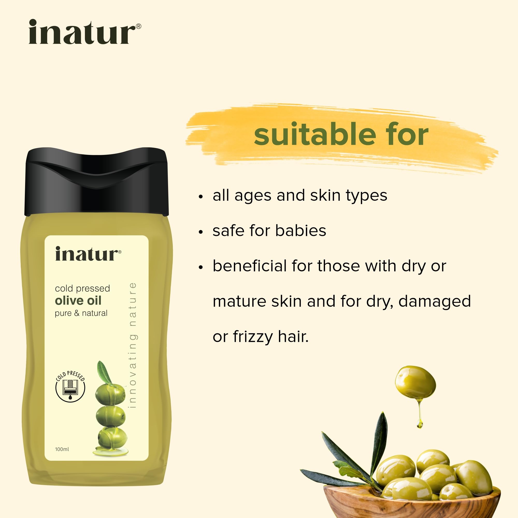 Organic Cold-Pressed Extra Virgin Olive Oil 100ml - 100% Pure Natural Skin & Hair Care Oil for Face, Body & Baby | Hydrating Moisturizer for Dry Skin, Hair Growth Treatment, Massage Oil & DIY Beauty Recipes