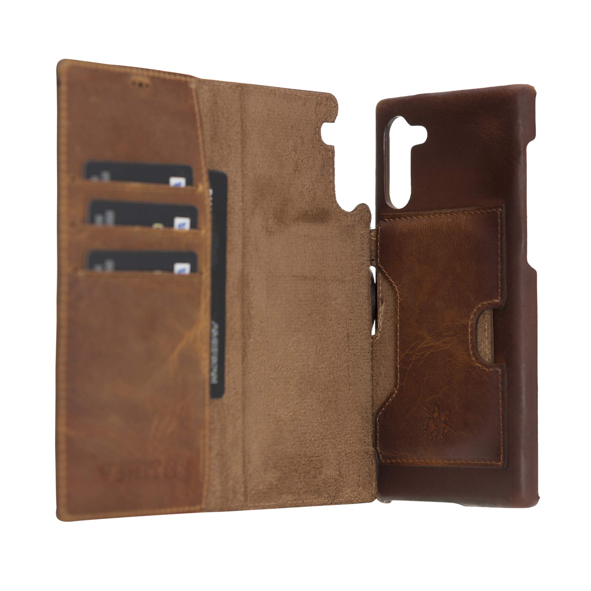 Venito Florence Genuine Leather Wallet Phone Case for Samsung Galaxy Note 10 - RFID Blocking for Security - Detachable Phone Wallet in Antique Brown - Perfect for Travel, Business & Everyday Use