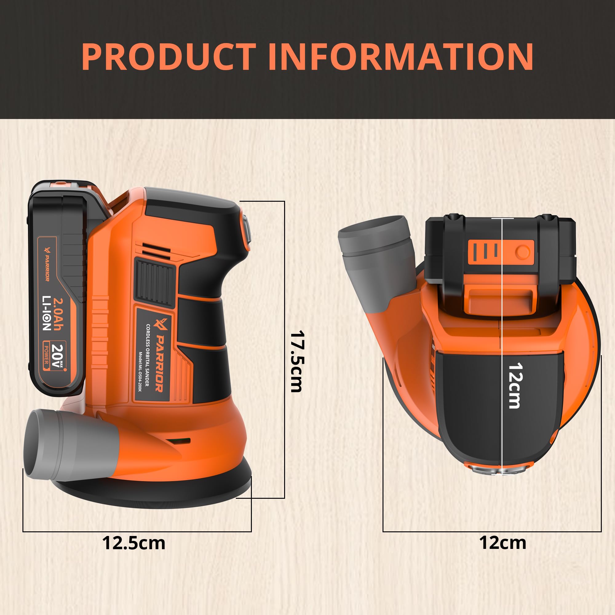 20V Cordless Detail Sander with 11,000 RPM Variable Speed - 5-Inch (125mm) Sanding Disc - Includes 12 Sandpapers & Quick Charge Kit - Compact Electric Sander for Woodworking, Furniture, Carpentry - Perfect for DIY Projects, Home Renovation, and Professional Wood Finishing