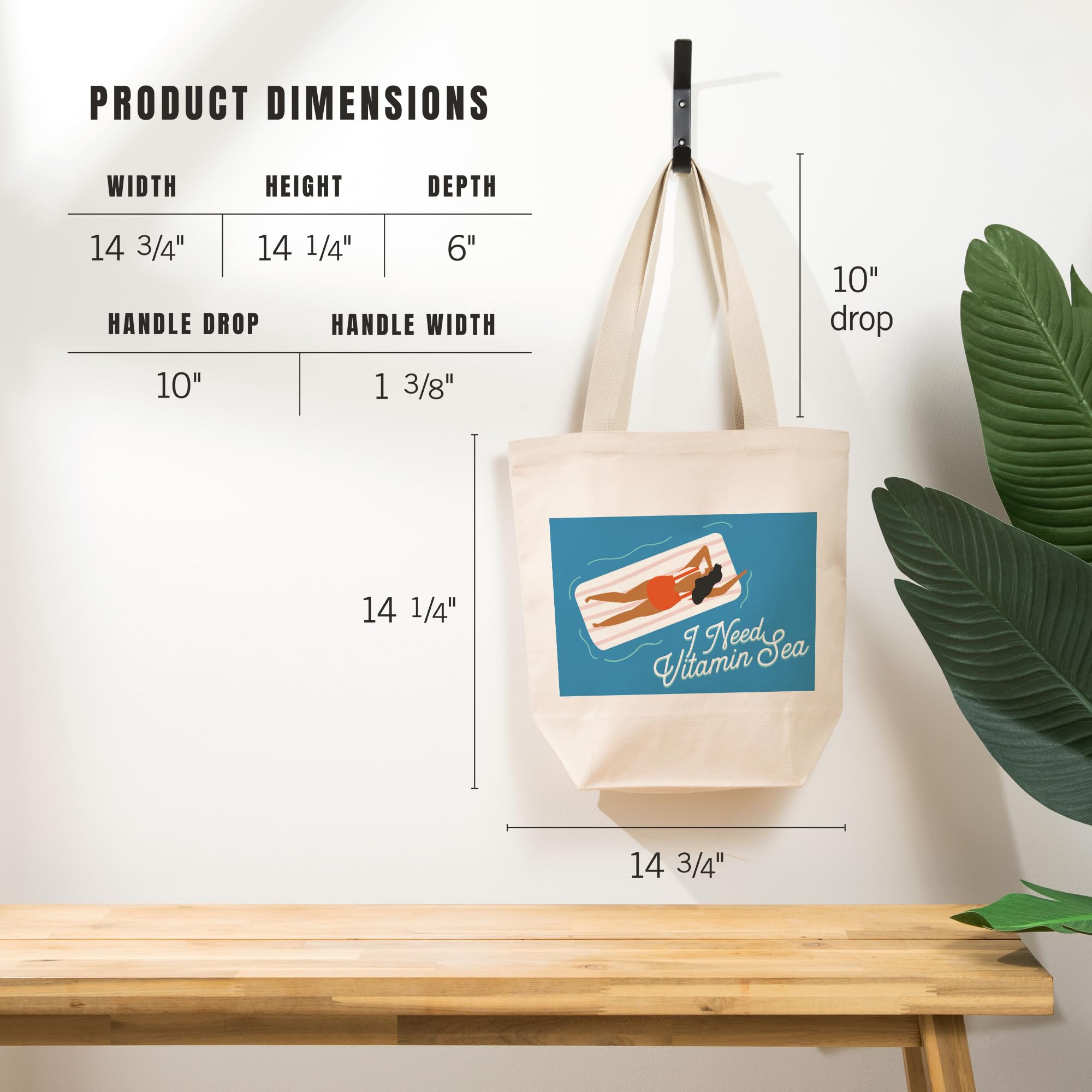 Lantern Press I Need Vitamin Sea - 100% Cotton Canvas Reusable Tote Bag for Beach, Shopping & Groceries | Eco-Friendly & Durable