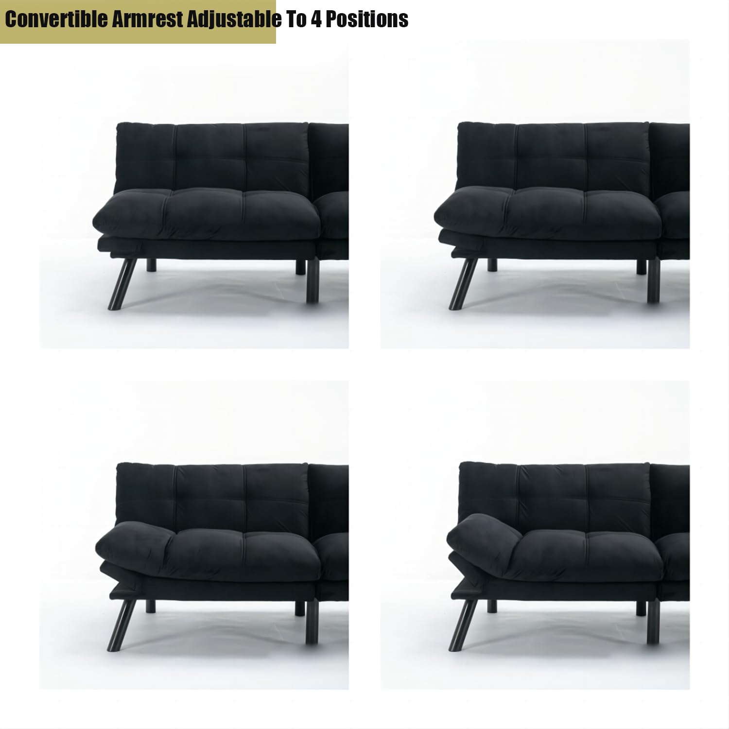 Convertible Futon Sofa Bed - Foldable Breathable Small Couch for Compact Spaces | Perfect for Studio Apartments, Living Rooms, Bedrooms, Offices & Dorm Rooms | Multi-Functional Loveseat (Black) - Great for Guest Sleeping, Relaxing & Small Space Living