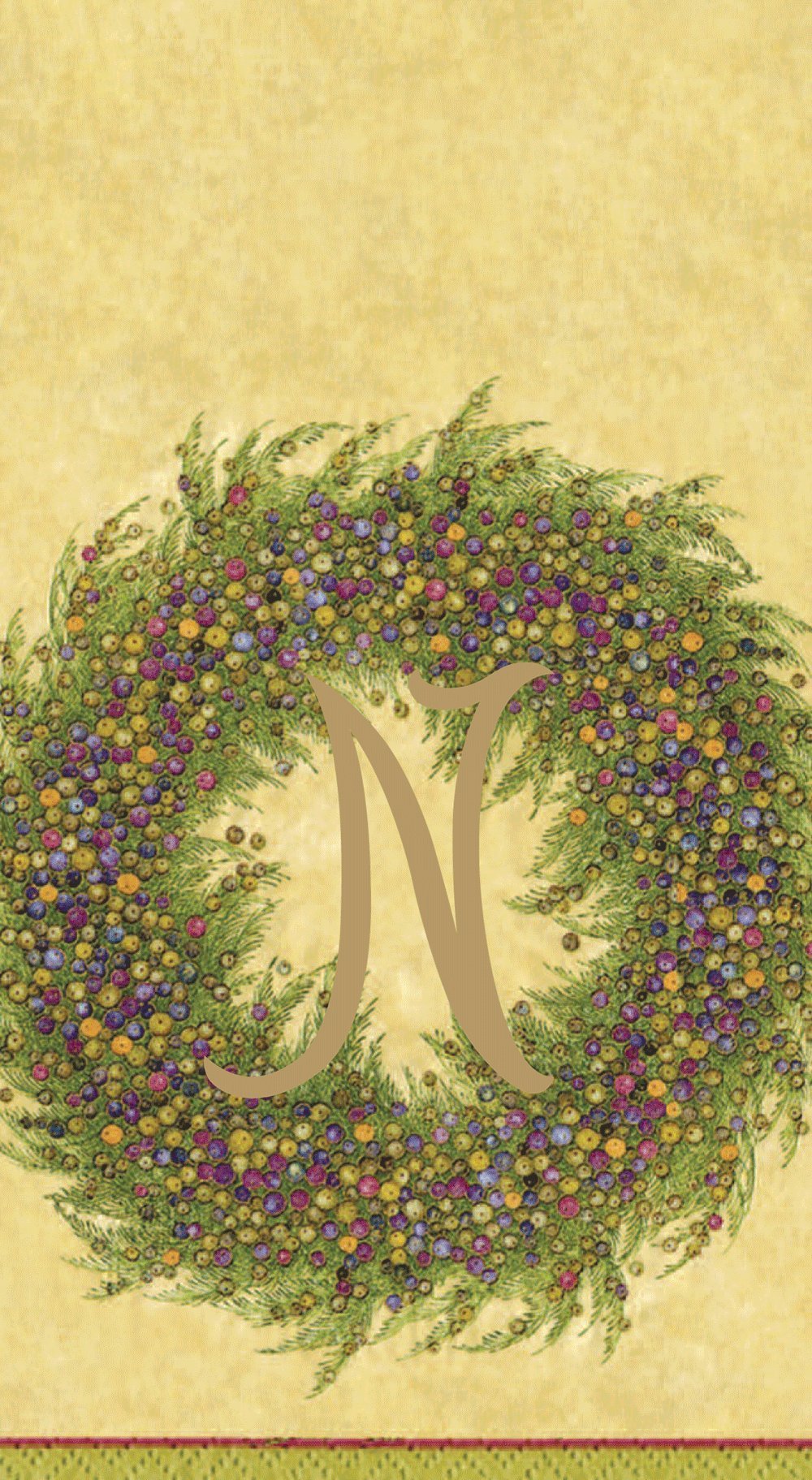 Elegant Gold Monogram Initial N Paper Guest Towels - Caspari Berry Wreath Design, Set of 18 - Perfect for Weddings, Bridal Showers & Upscale Parties