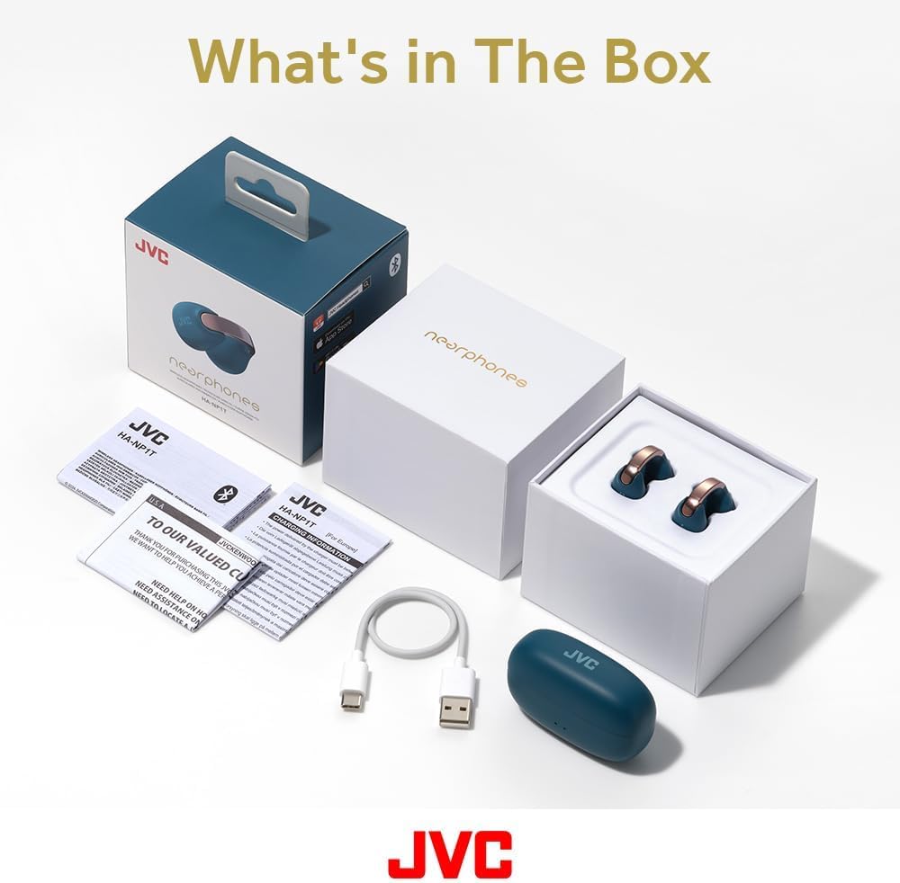 JVC HANP1T Open Ear True Wireless Earbuds with Bluetooth 5.3, 24H Playtime, IPX4 Waterproof & Built-in Mic - Comfortable Clip-On Design for Running, Cycling & Outdoor Activities
