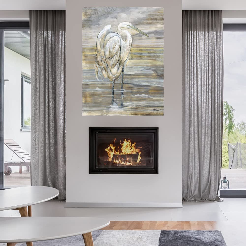 Golden Egret Canvas Wall Art by Paul Brent - 24x32 Inch Hand-Painted Fine Art Print for Living Room, Bedroom, Office Decor - Ready to Hang Waterproof Canvas Painting for Home & Commercial Spaces