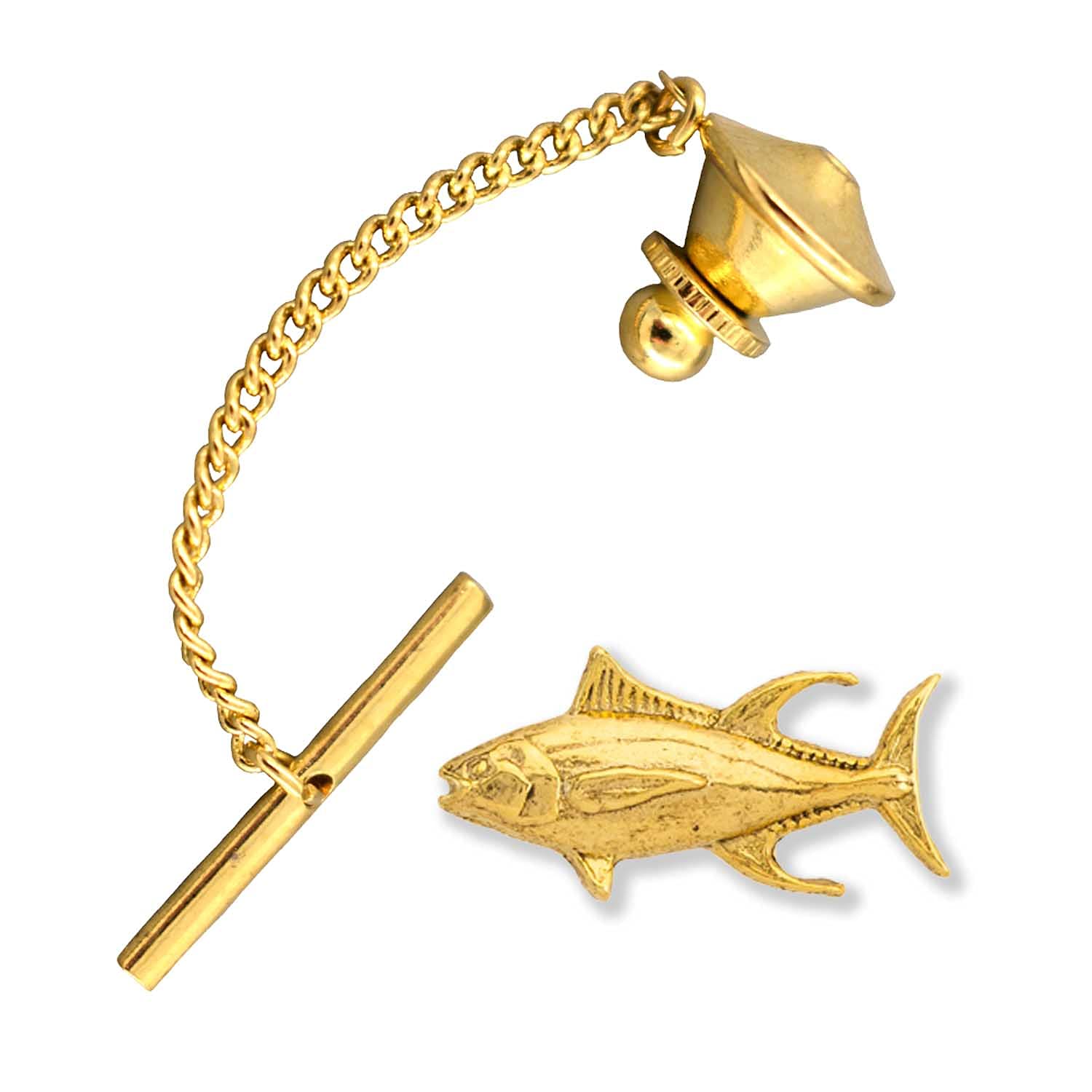 Gold Plated Yellowfin Tuna Tie Tack SG011TT - Elegant Pewter Fish Lapel Pin for Men, Perfect for Business Meetings & Formal Events
