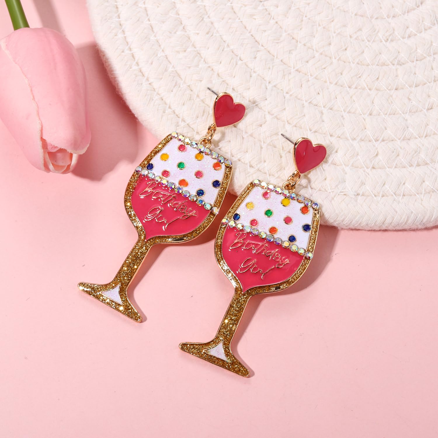 Happy Birthday Earrings for Women - Elegant Statement Cake & Champagne Bottle Dangle Drop Earrings - Perfect Birthday Gifts & Party Favors for Celebrations, Anniversaries, and Special Occasions