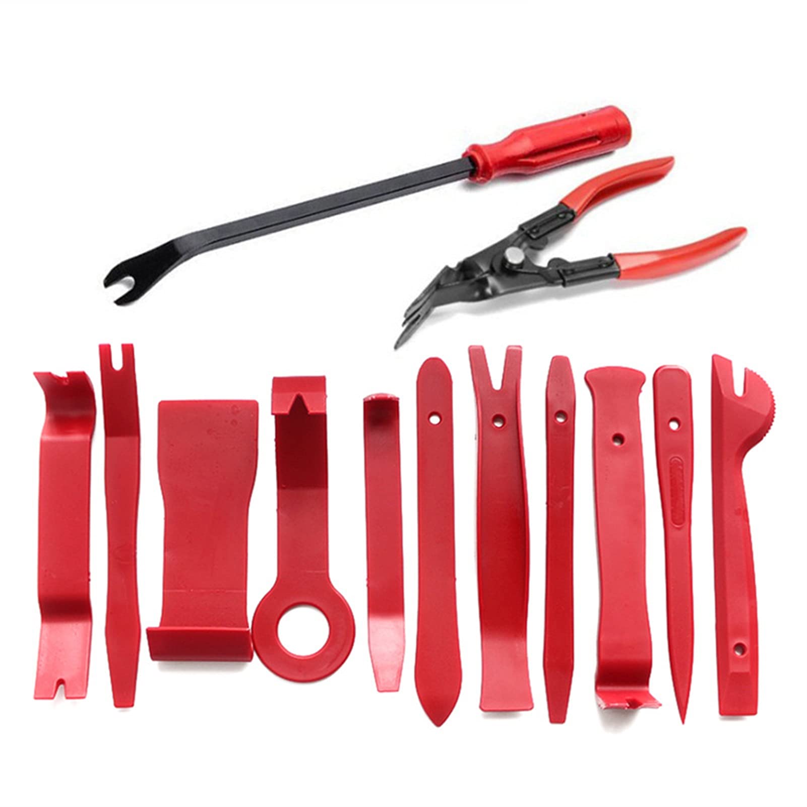 7-Piece Red Car Audio Disassembly Tool Kit - Auto Radio Panel Door Clip Remover, Trim Pry Tool Set for Professional Car Stereo Installation & Repair | Perfect for DIY Car Audio Upgrades & Maintenance