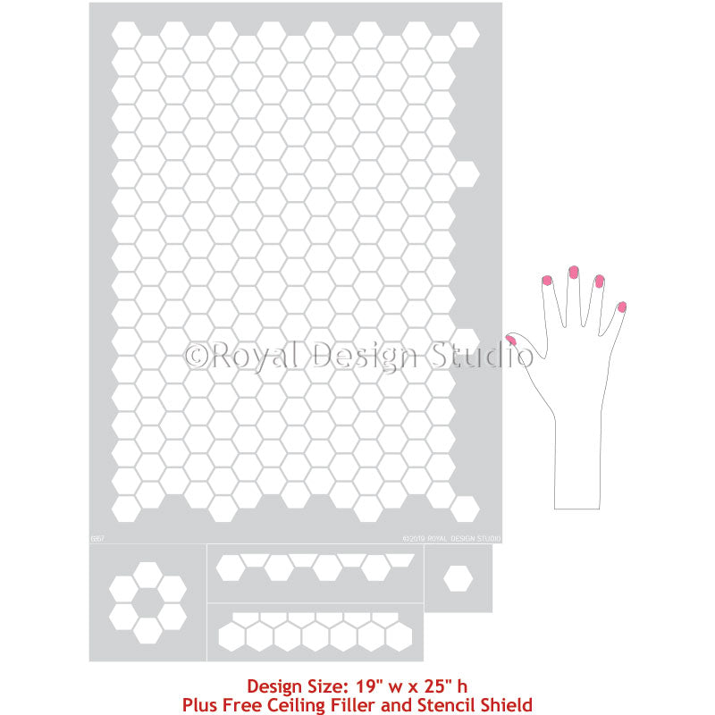 Hexagon Tile Floor Stencil - Reusable DIY Floor Painting Template for Concrete, Wood, Porcelain - Perfect for Home, Patio, Garage & Bathroom Renovation Projects